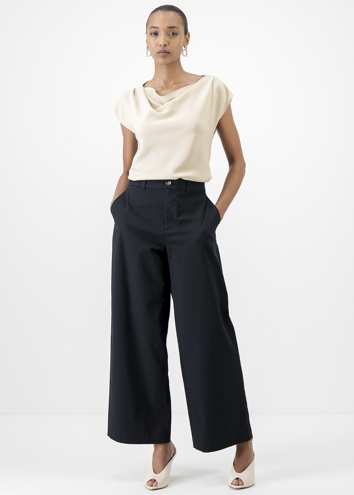 Cap Sleeve Cowl Neck Blouse