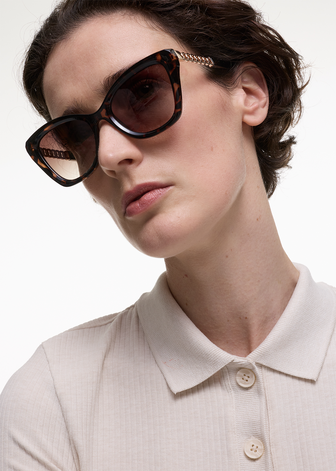 Chain Temple Cat Eye Sunglasses