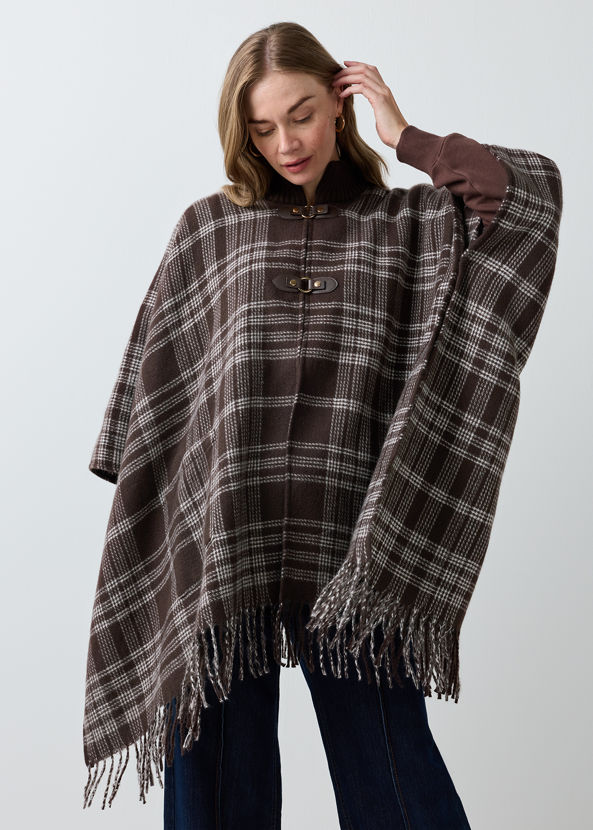 Check Frayed Buckle Trim Wrap