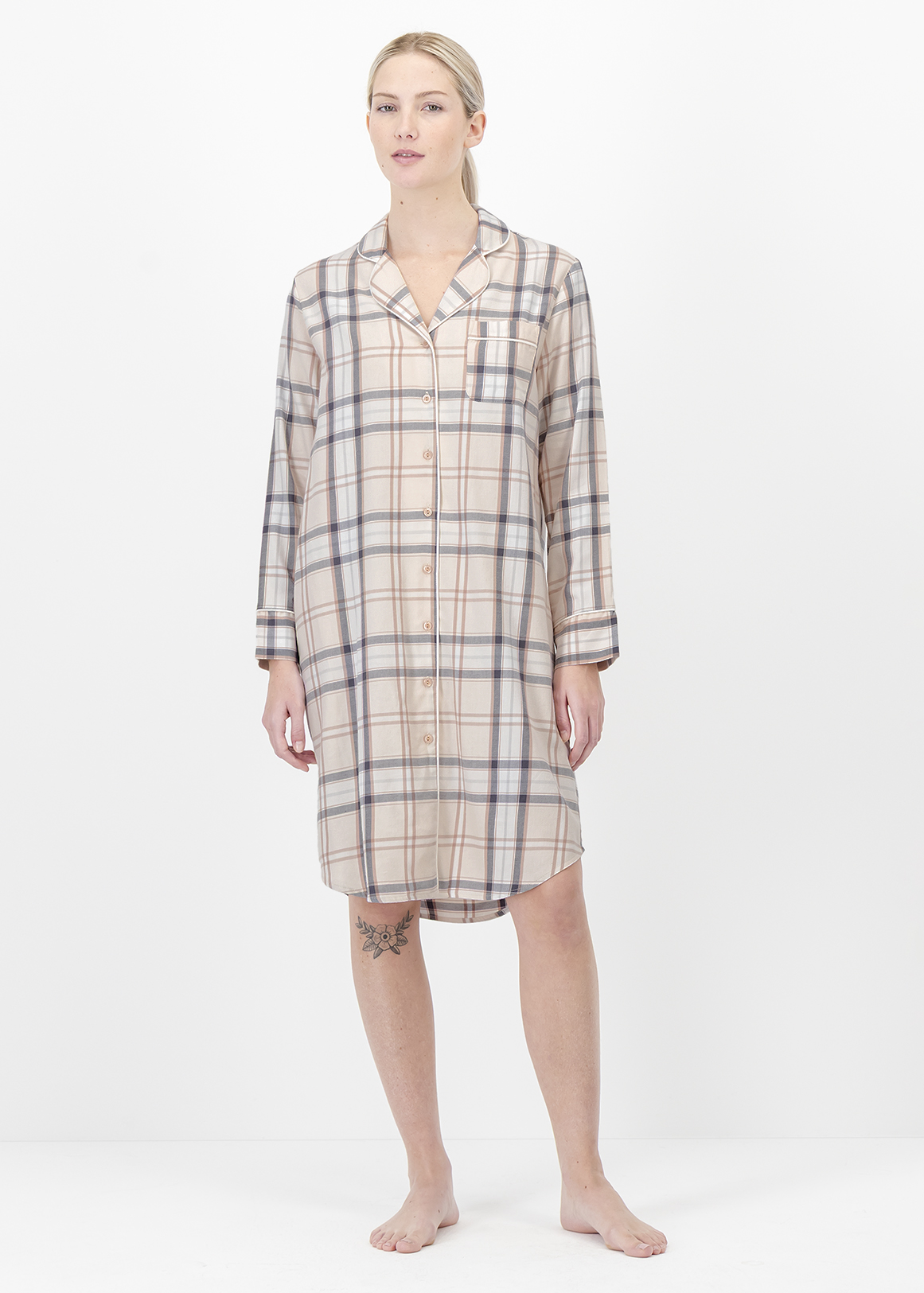 Check Taupe Modal Blend Flannel Nightshirt