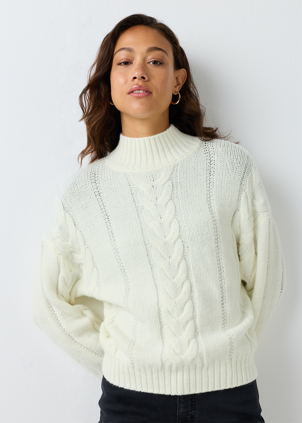 Chunky Funnel Neck Cable Knit Jumper