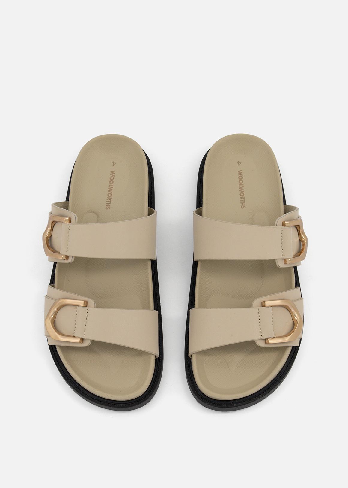 Chunky Metallic Trim Double Strap Moulded Sandals