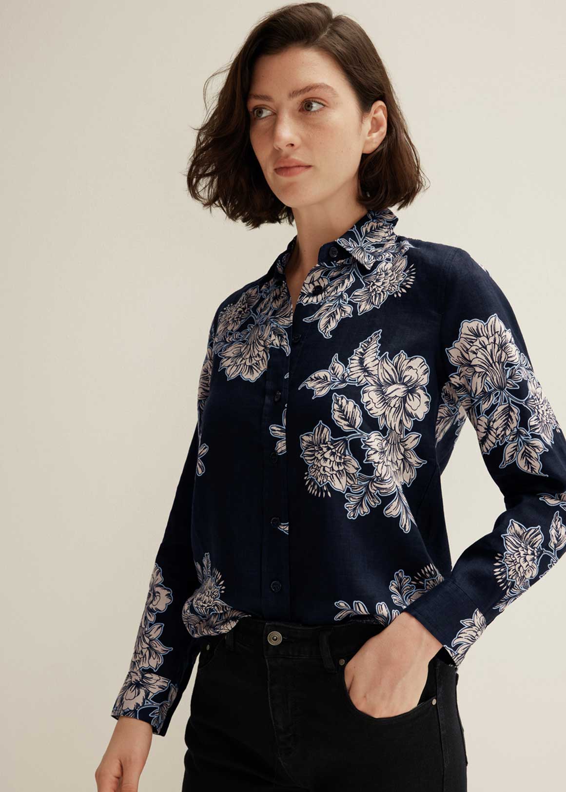 Clipped Floral Linen Shirt | Woolworths.co.za