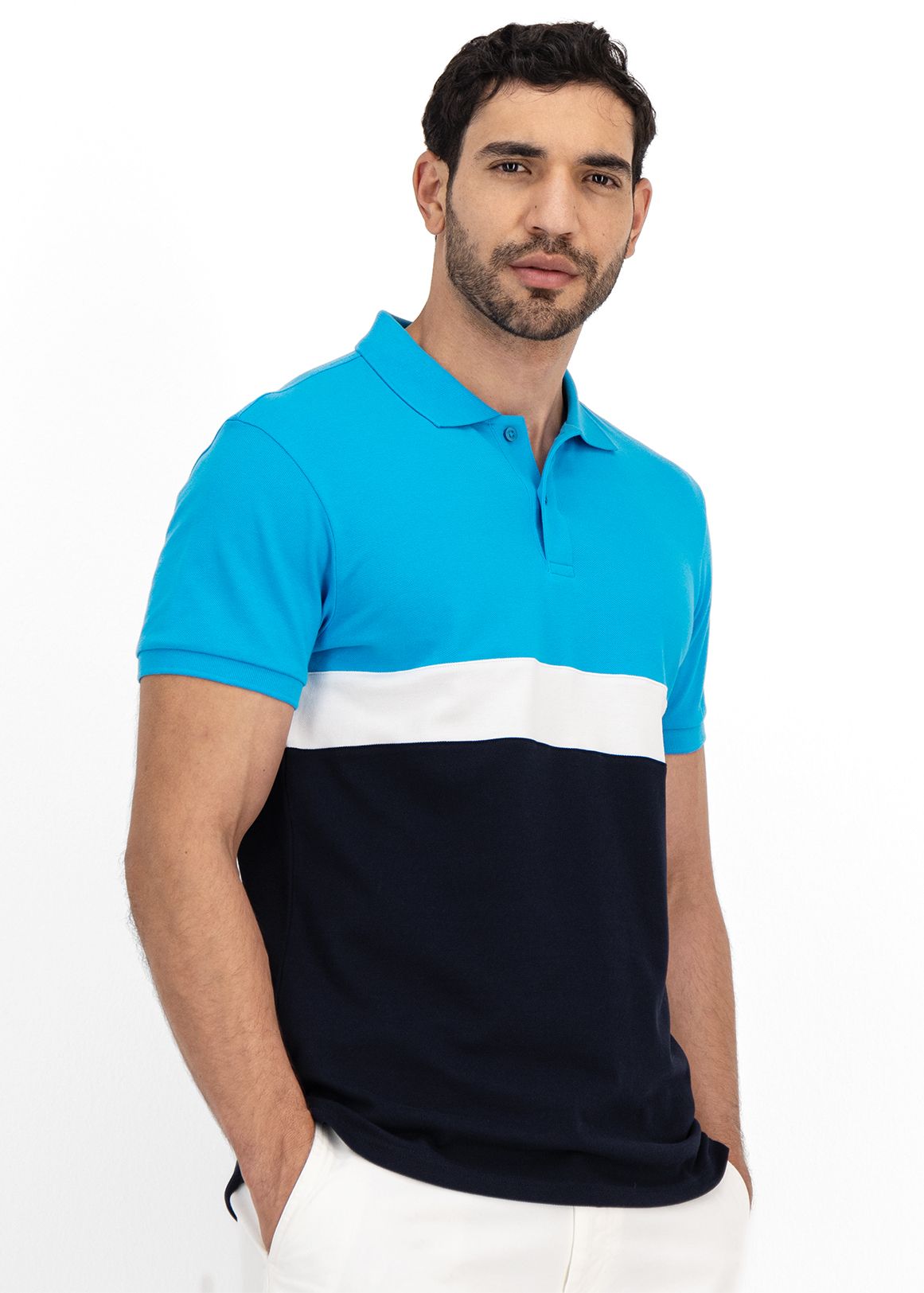 Colour Block Slim Fit Stretch Pique Golfer | Woolworths.co.za