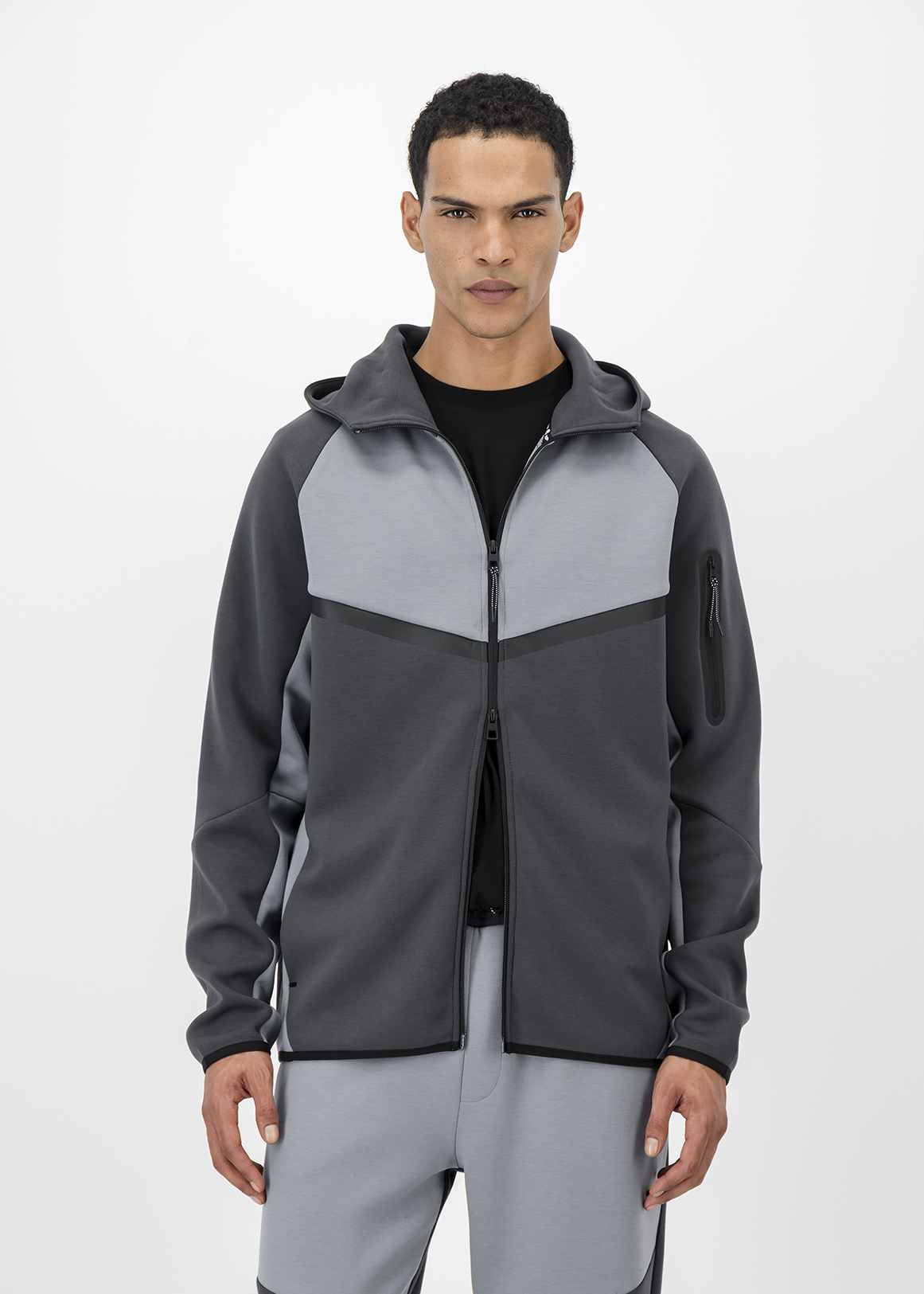 Colour Block Zip-up Slim Fit Scuba Hoodie