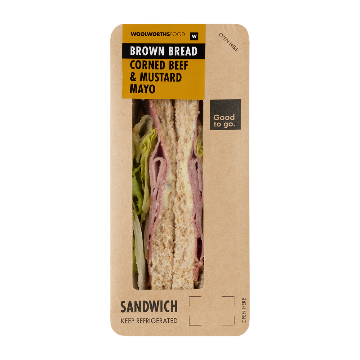 Corned Beef & Mustard Mayo Sandwich on Brown Bread
