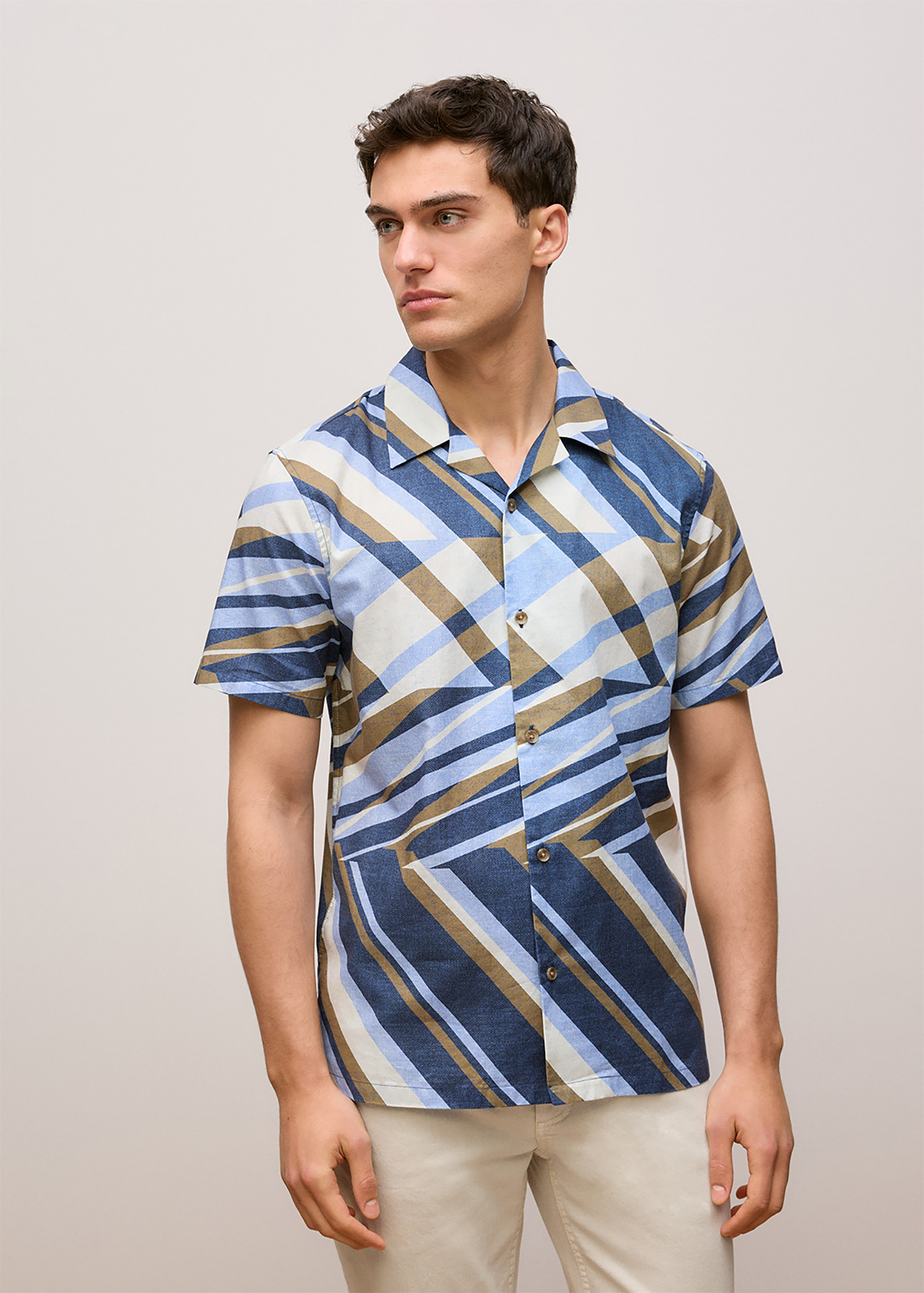 Cotton Abstract Stripe Short Sleeve Shirt