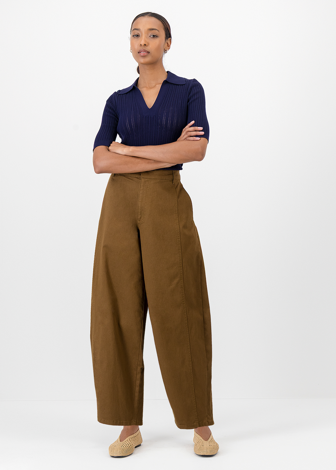 Cotton Barrel Leg Pants