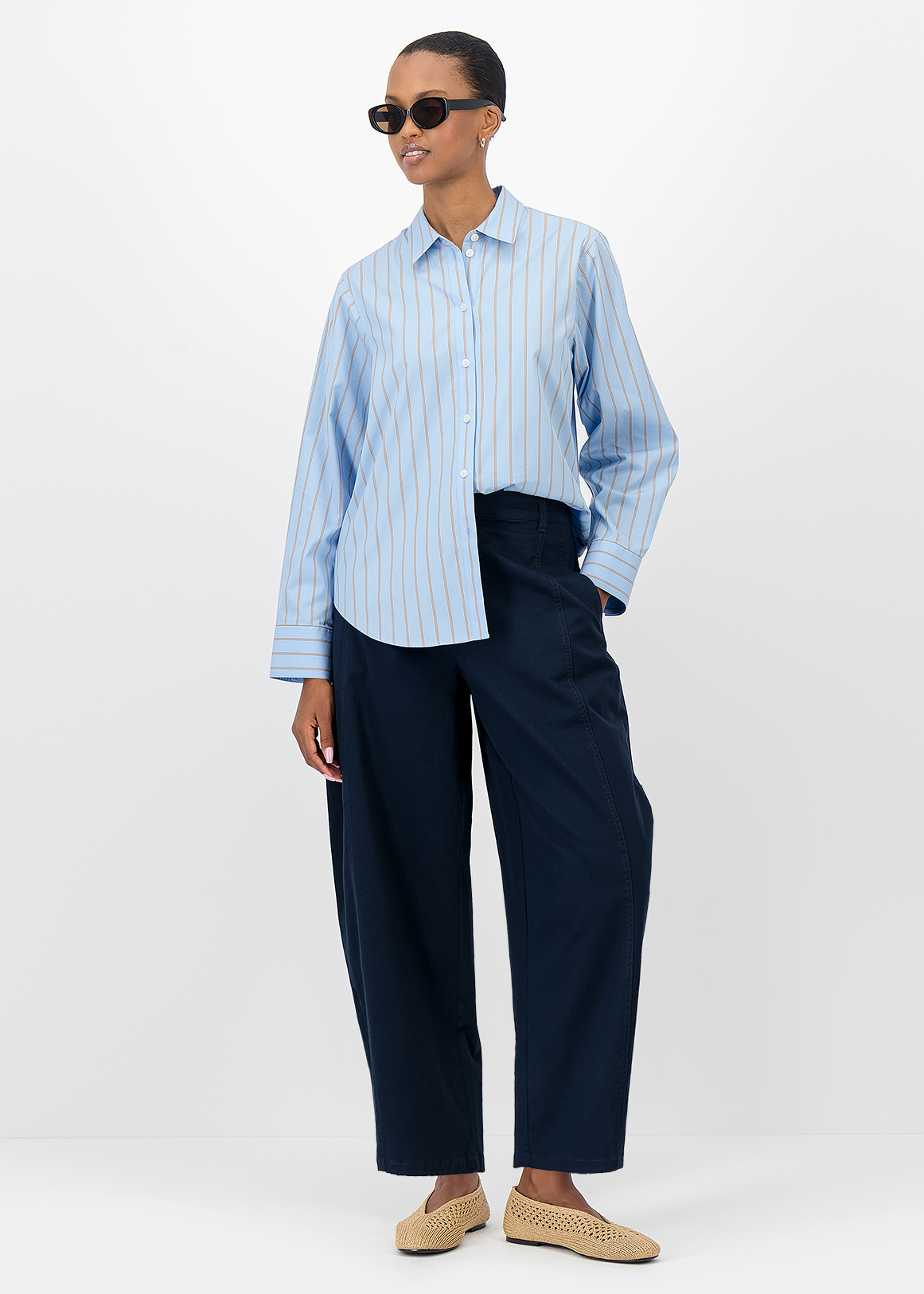 Cotton Barrel Leg Pants