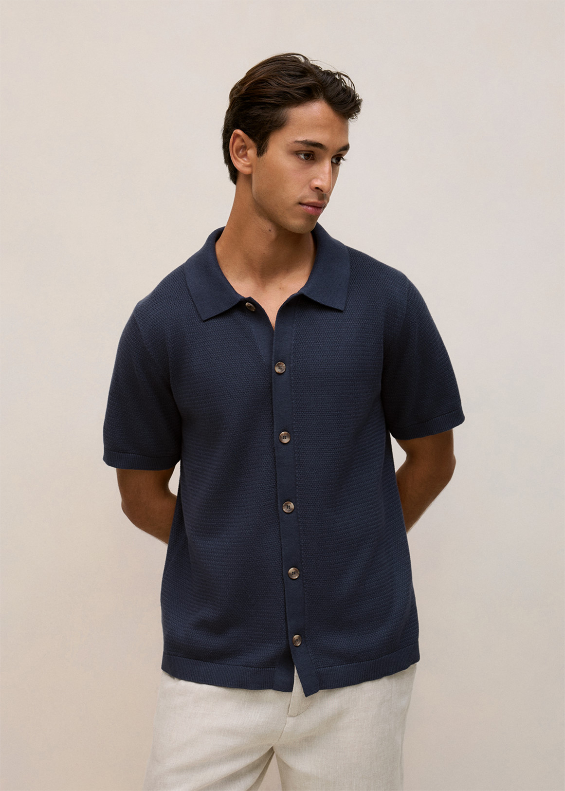 Cotton Basketweave Knit Shirt