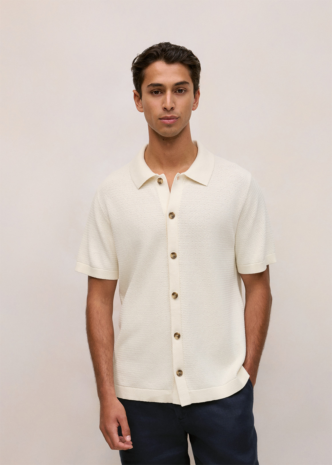 Cotton Basketweave Knit Shirt
