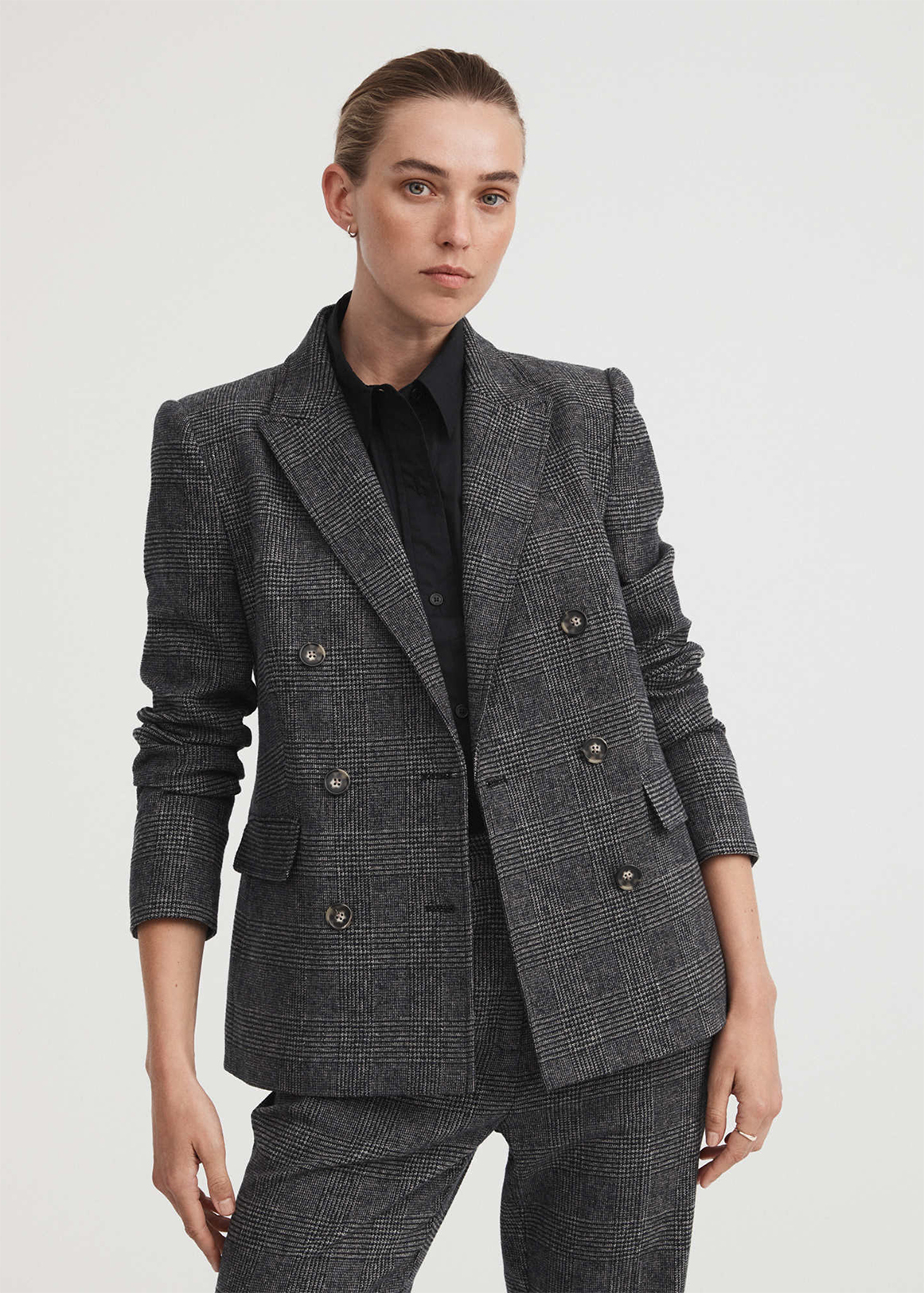 Cotton Blend Check Double-Breasted Blazer | Woolworths.co.za