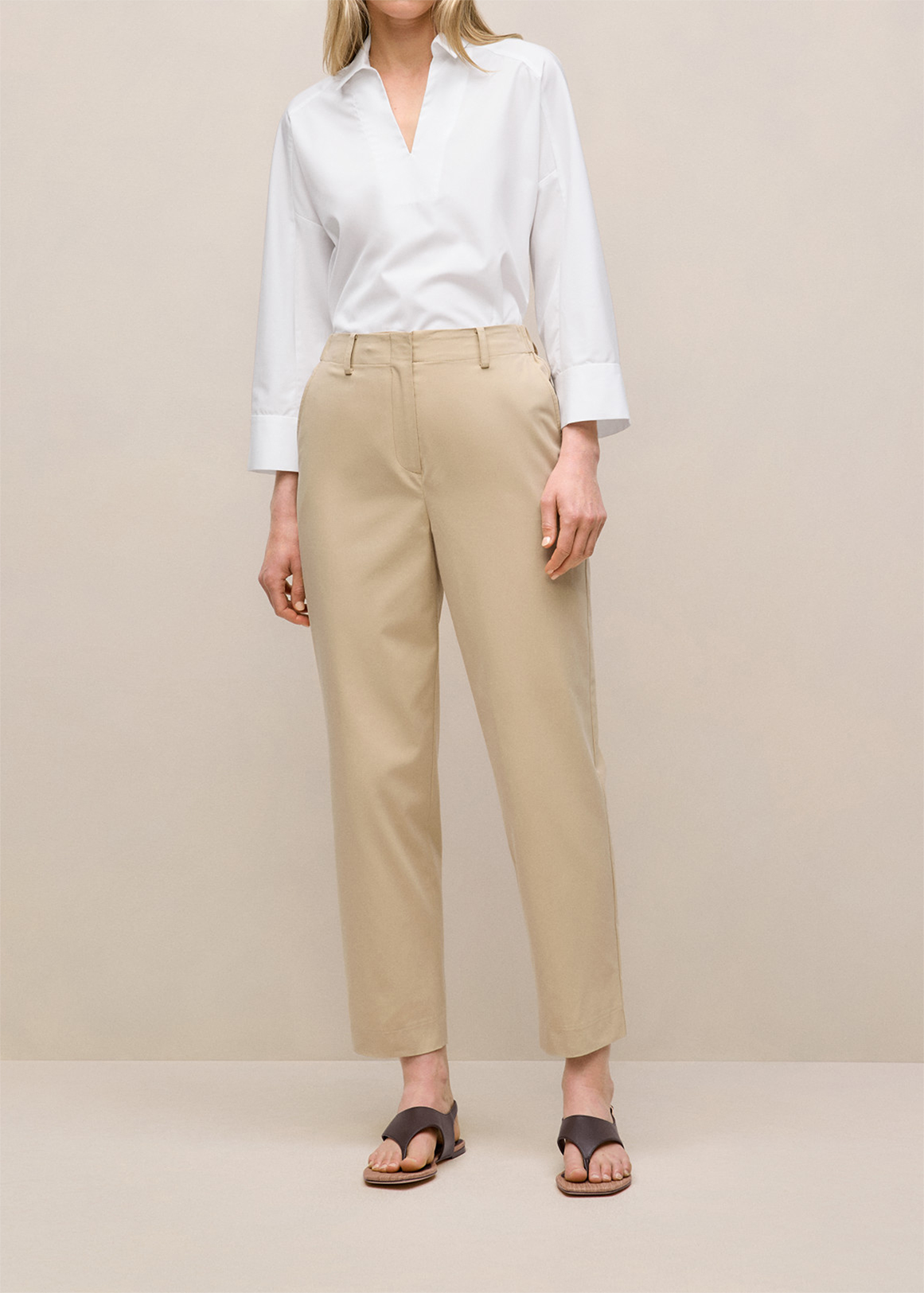 Cotton Blend Tailored Straight Leg Pant