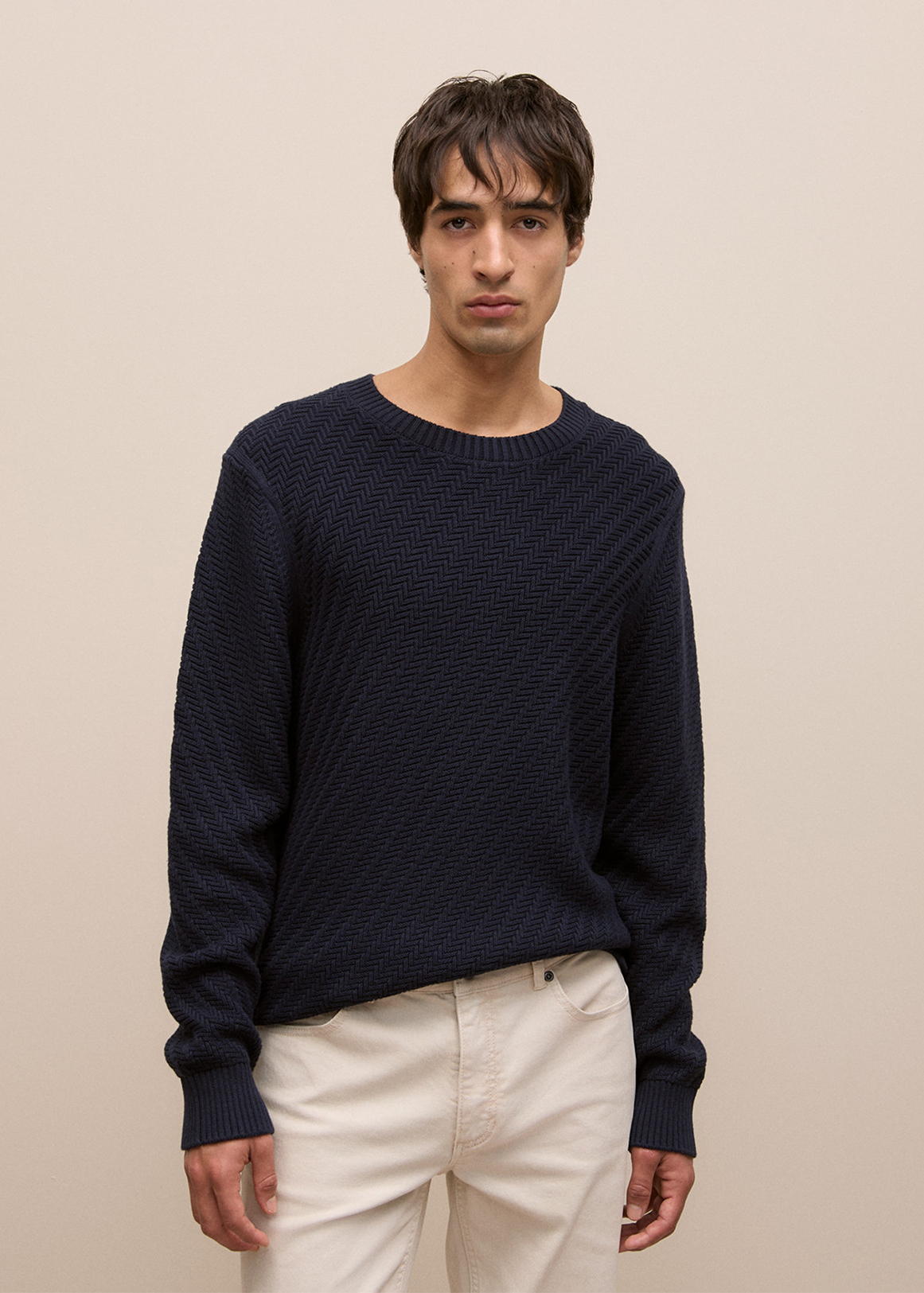 Cotton Blend Textured Crew