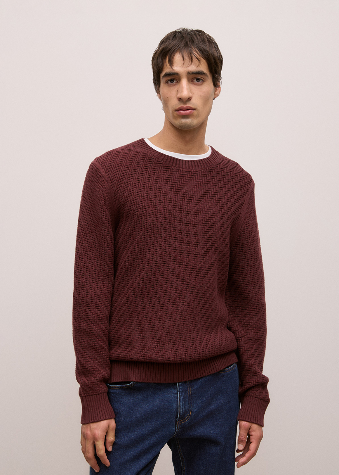 Cotton Blend Textured Crew