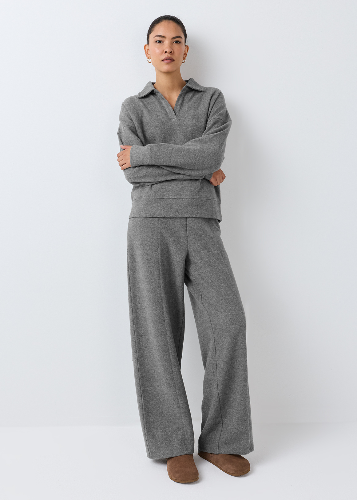 Cotton Blend Wide Leg Pants