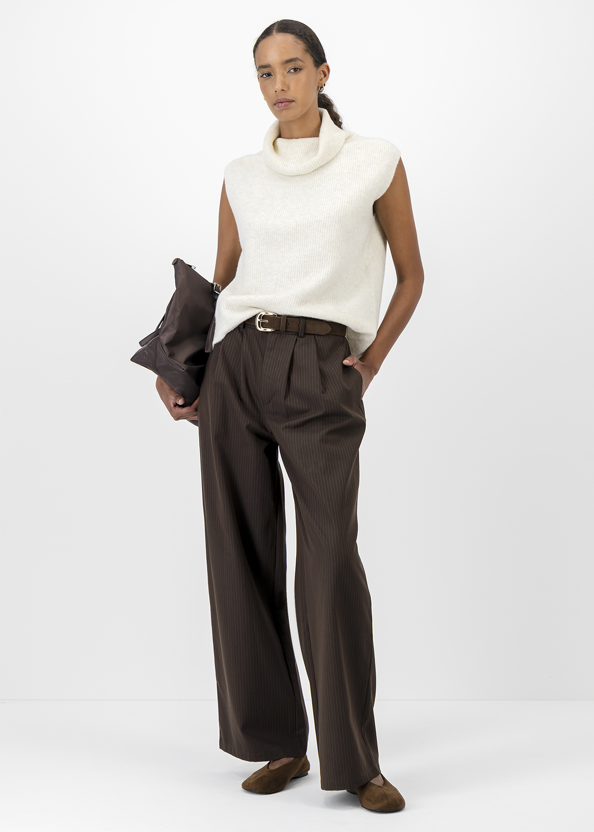 Cotton Blend Wide Leg Pants