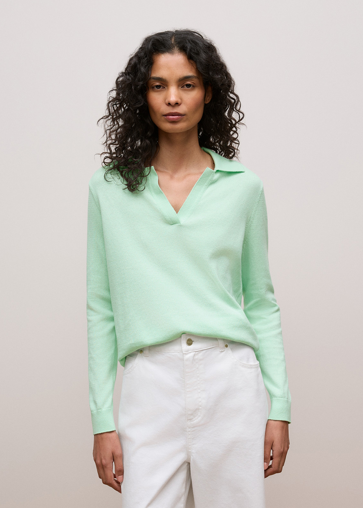 Cotton Cashmere Long Sleeve Polo