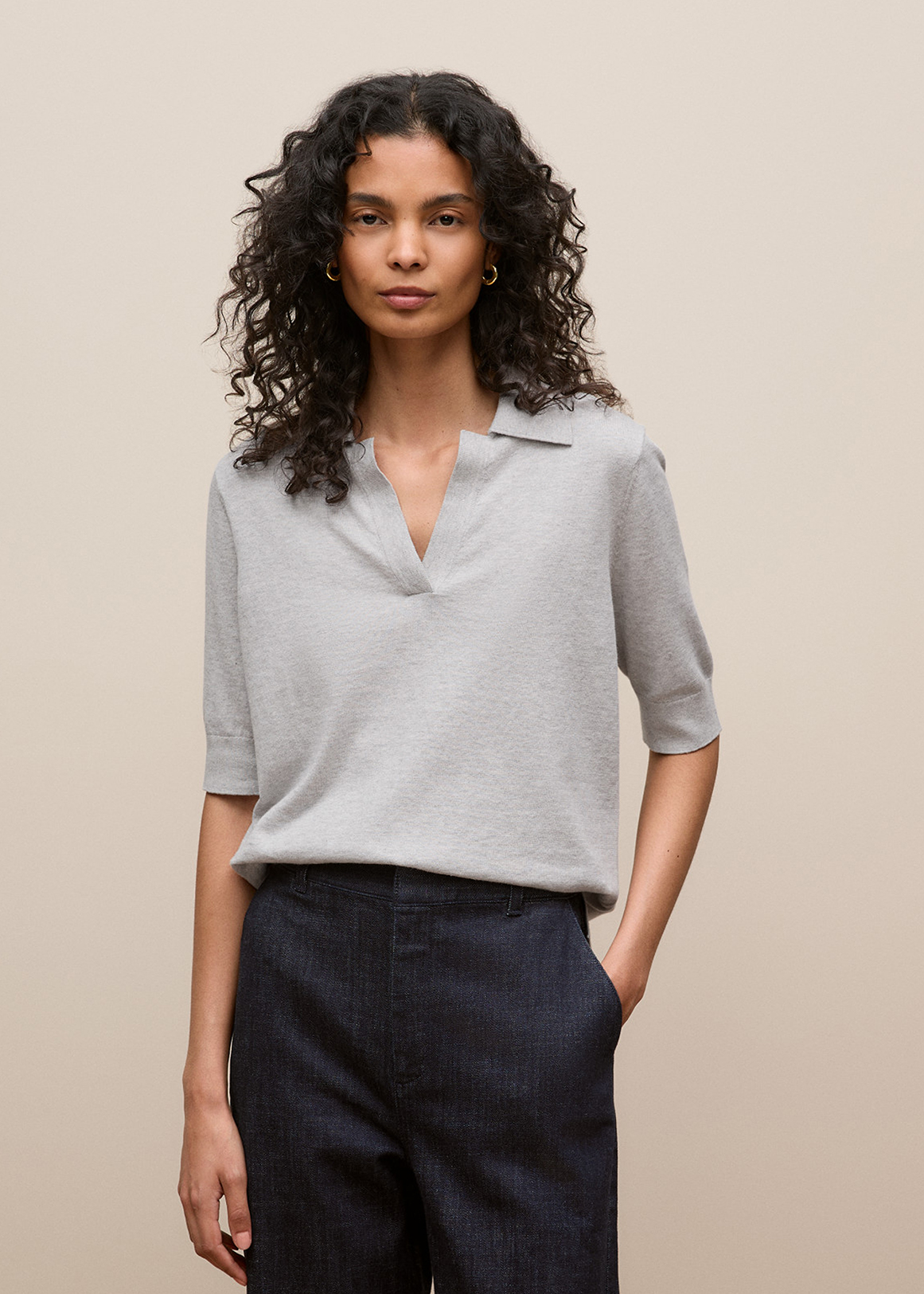 Cotton Cashmere Short Sleeve Polo
