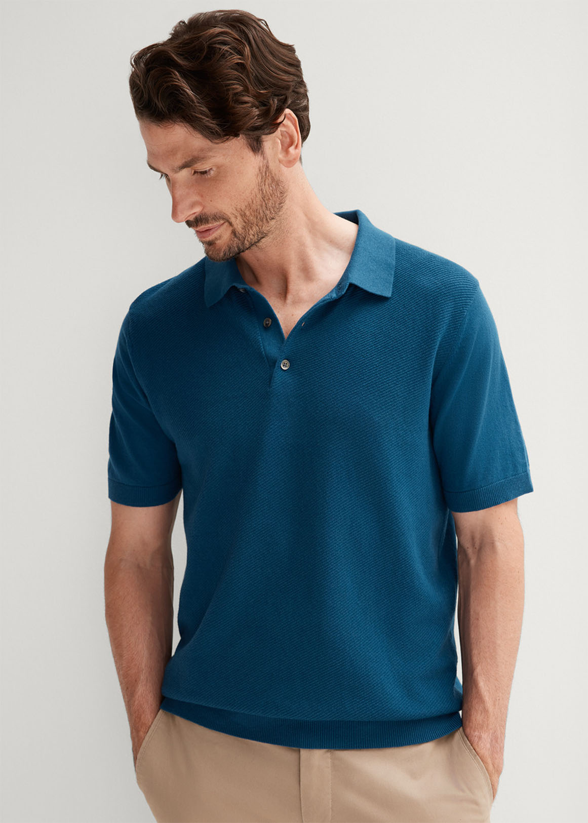 Cotton Cashmere Textured Knit Polo | Woolworths.co.za