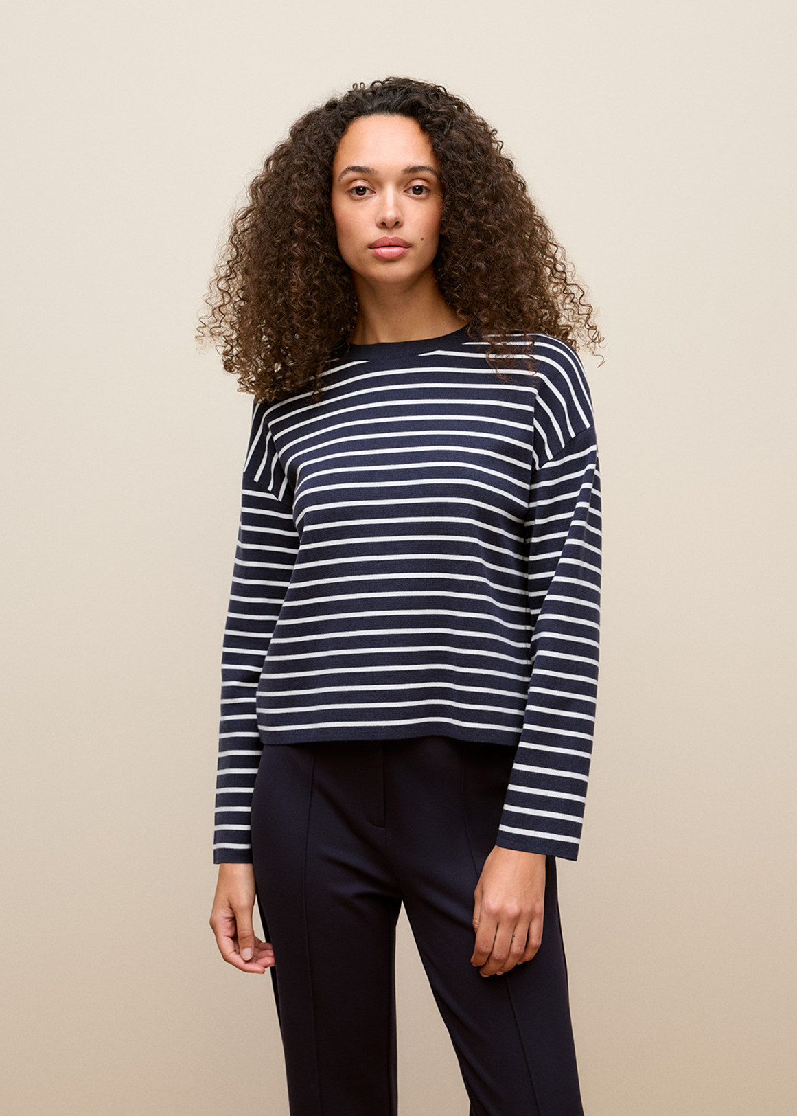 Cotton Crepe Stripe Knit Crew