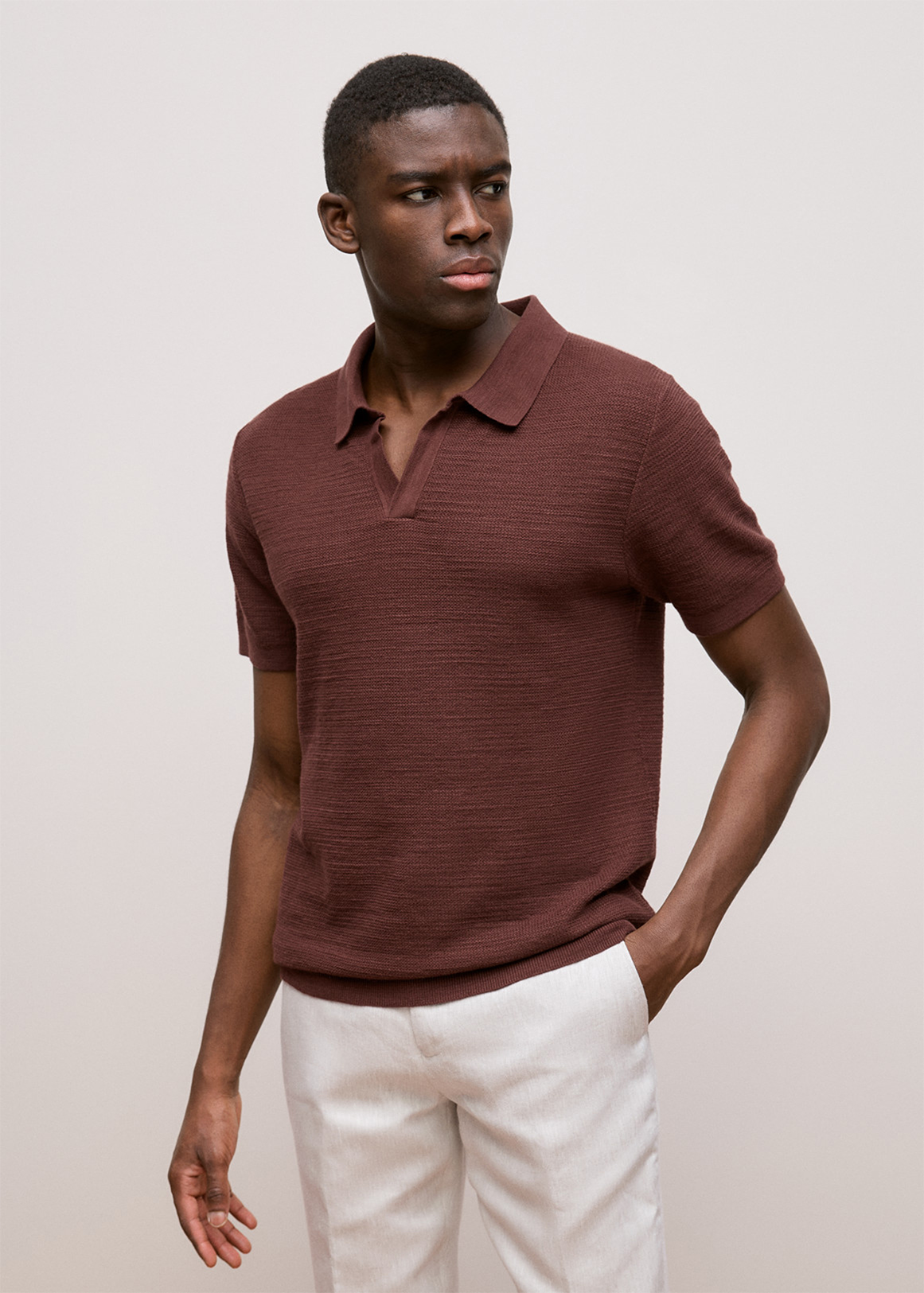 Cotton Linen Collared Knit Polo