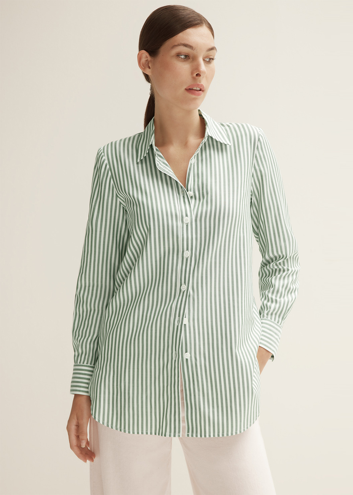 Cotton Modal Stripe Longline Shirt | Woolworths.co.za