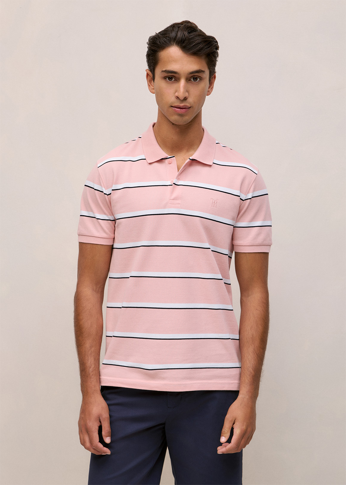 Cotton Pique Double Stripe Polo