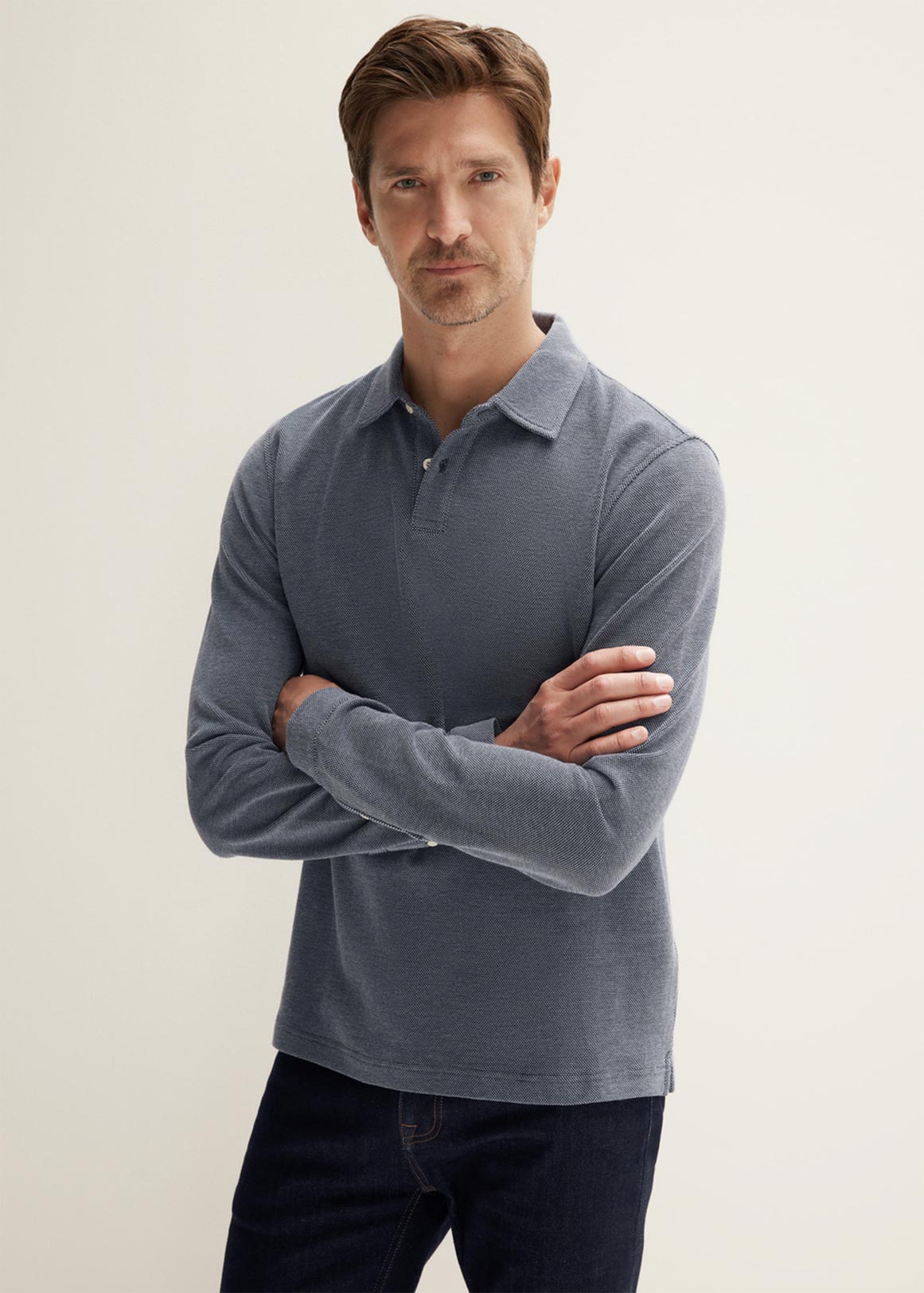 Cotton Pique Long Sleeve Textured Polo | Woolworths.co.za