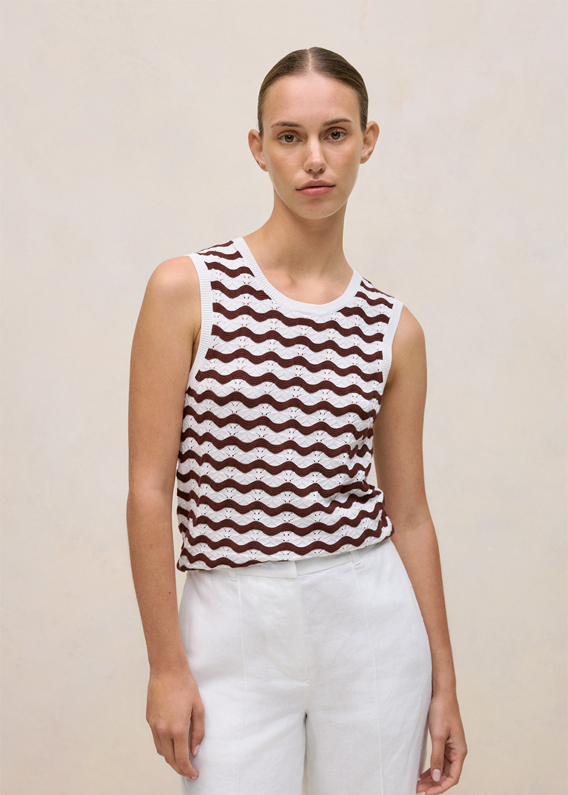 Cotton Pointelle Wave Stripe Tank