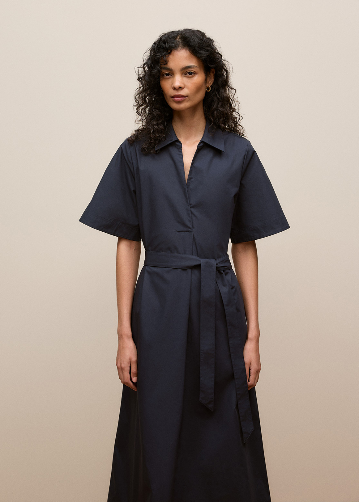 Cotton Poplin Belted Popover Dress