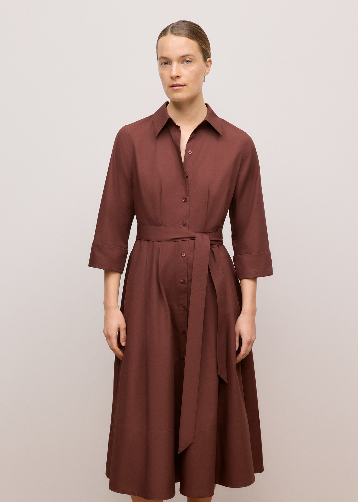 Cotton Poplin Cuff Detail Shirt Dress