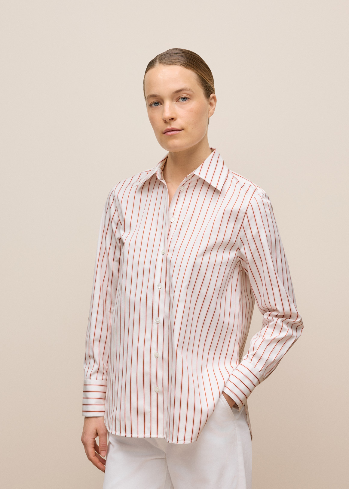 Cotton Poplin Jacquard Stripe Shirt