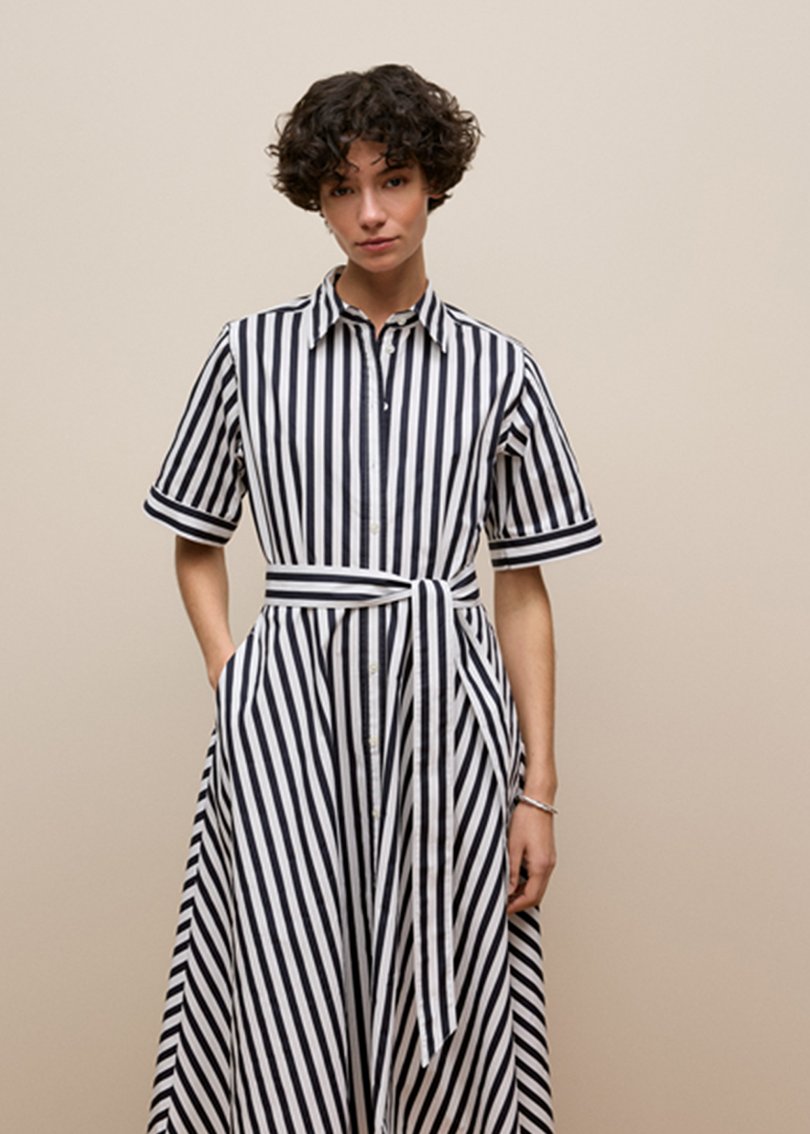 Cotton Poplin Stripe Shirt Dress
