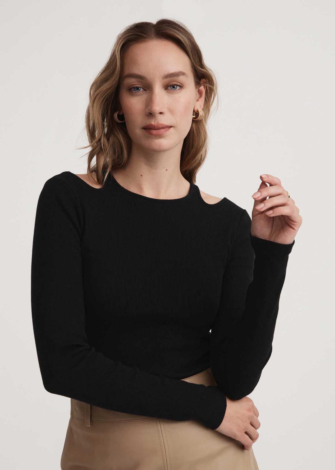 Cotton Rib Cut Out Long Sleeve Top | Woolworths.co.za