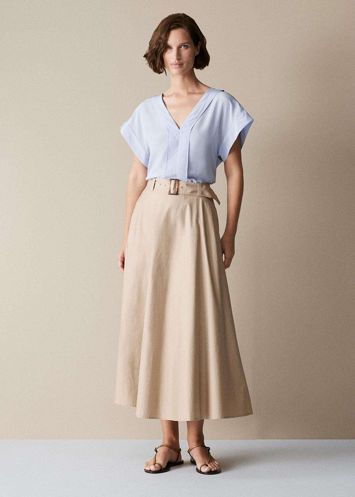 Cotton Sateen Belted Skirt