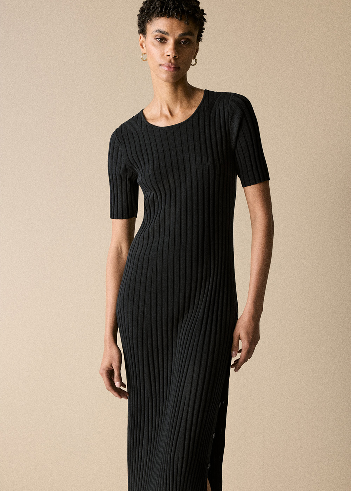 Cotton Silk Button Detail Knit Dress | Woolworths.co.za