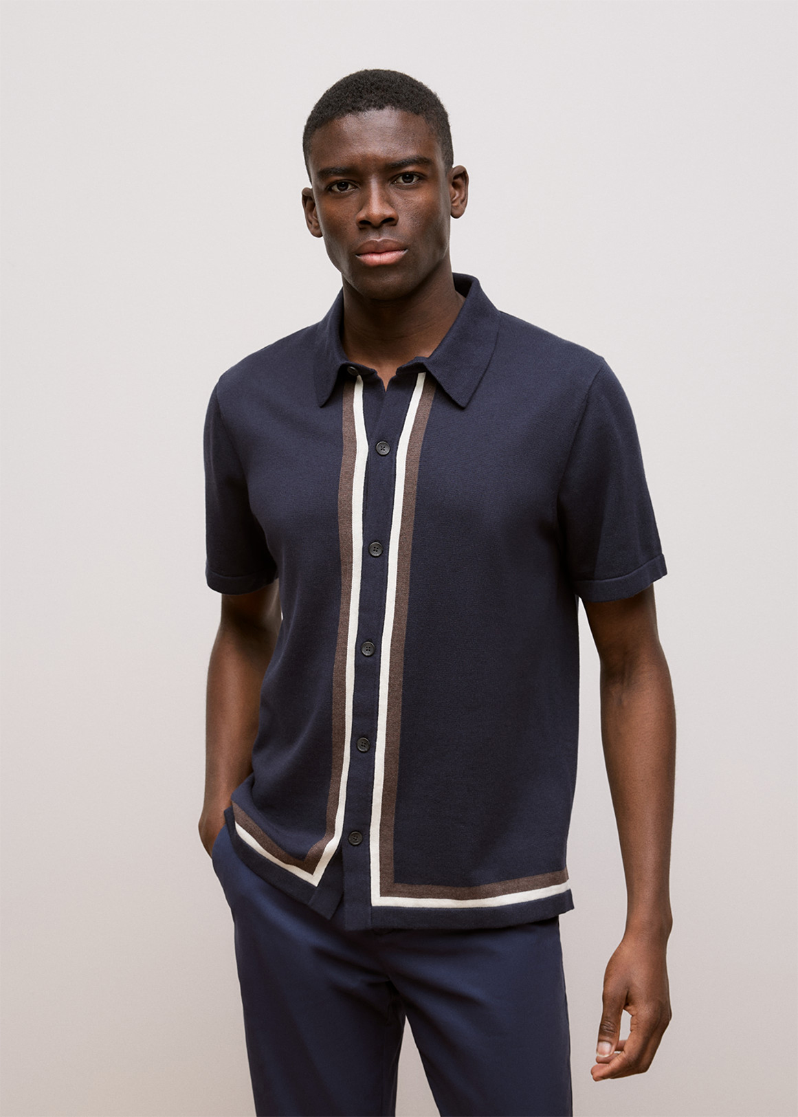 Cotton Silk Graphic Knit Shirt