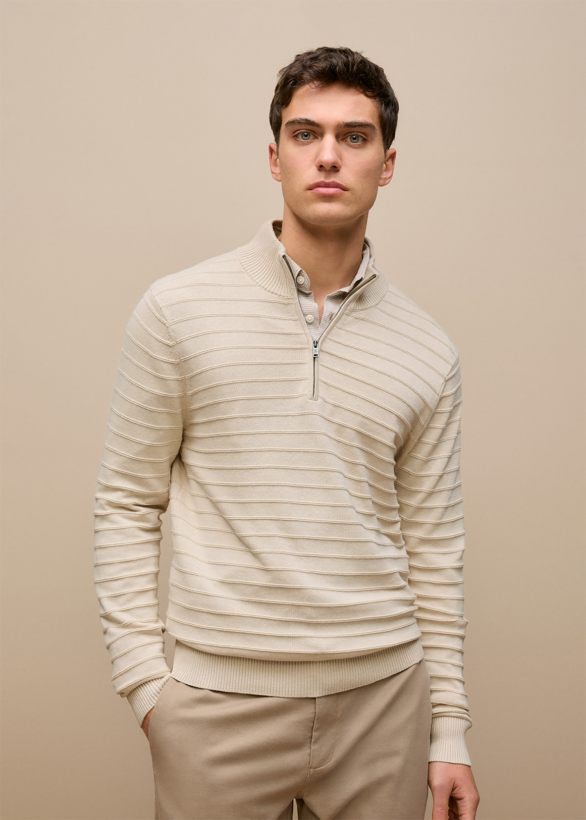 Cotton Silk Half Zip Knit