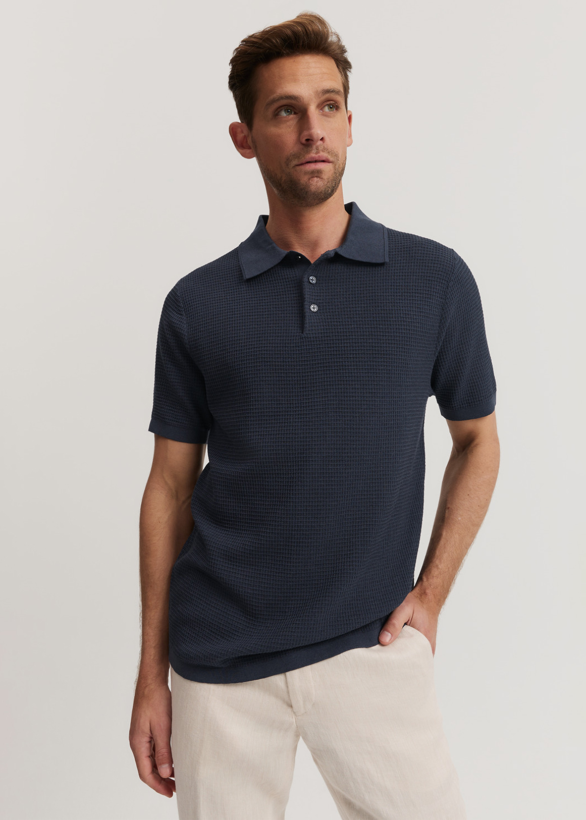 Cotton Silk Waffle Knit Polo | Woolworths.co.za