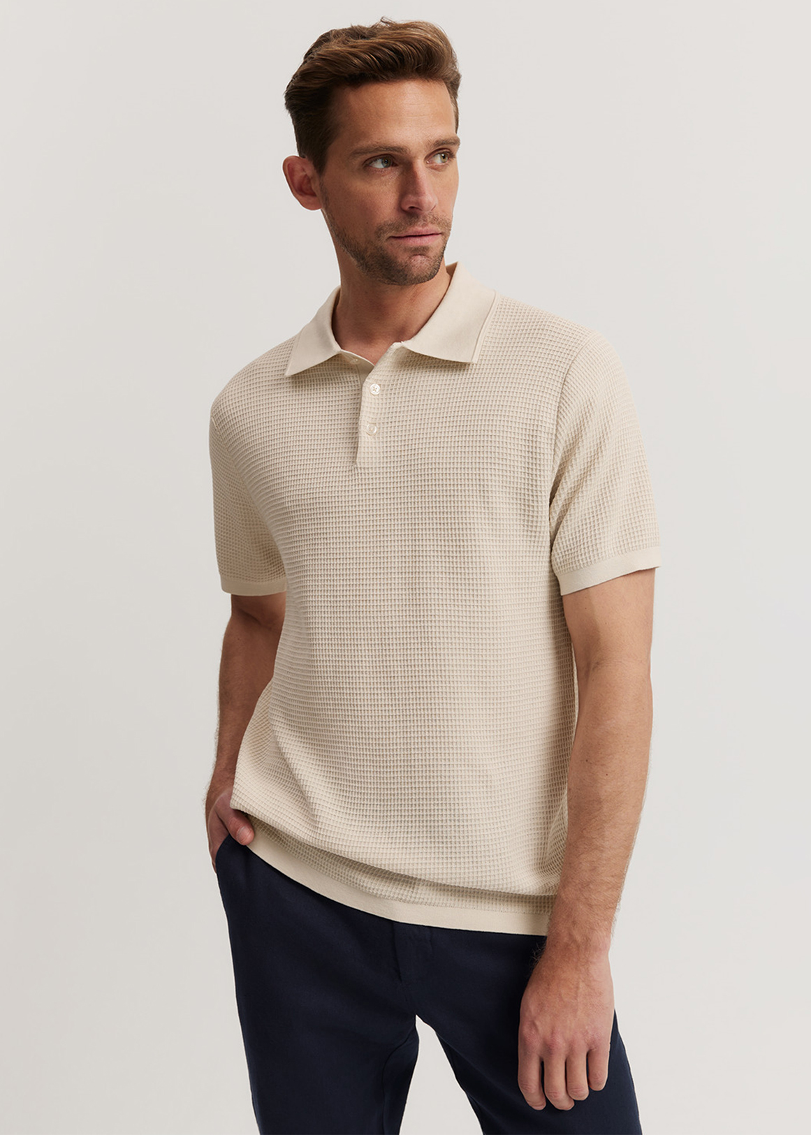 Cotton Silk Waffle Knit Polo | Woolworths.co.za