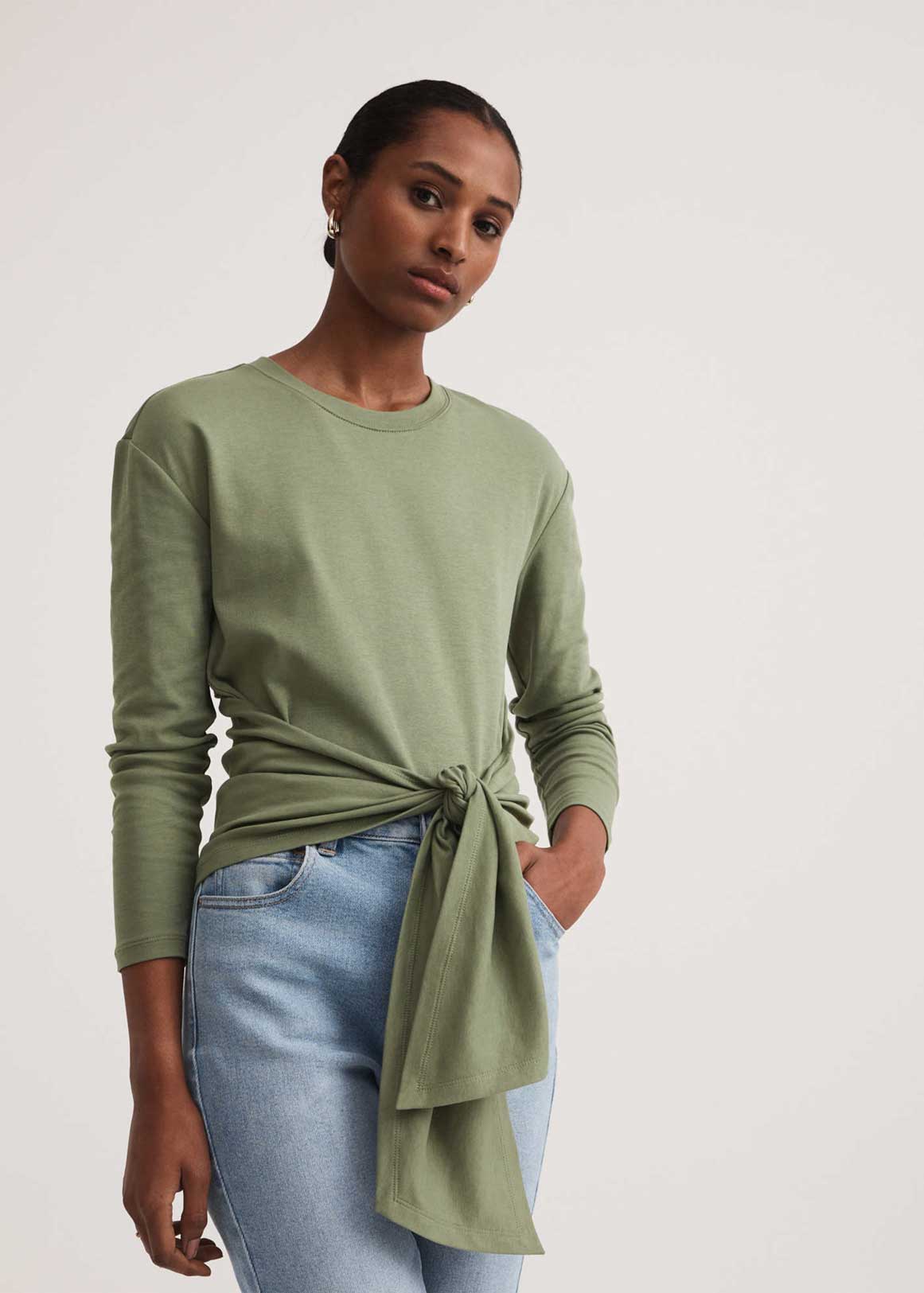 Cotton Tie Long Sleeve Top | Woolworths.co.za