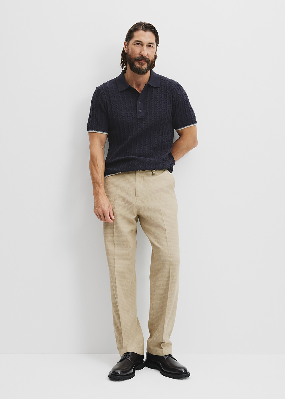 Cotton Wool Cable Knit Polo