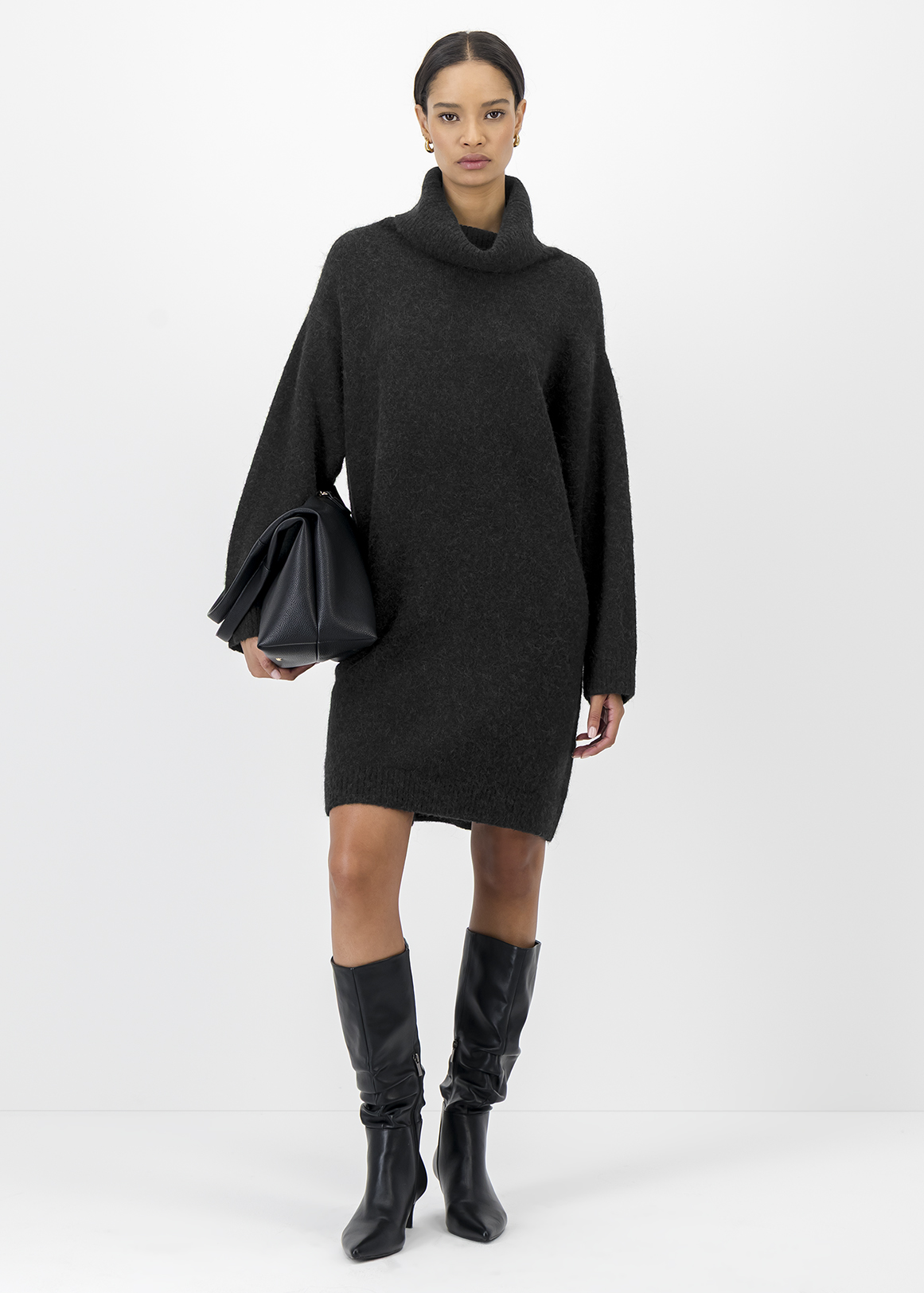Cowl Neck Wool Blend Column Dress