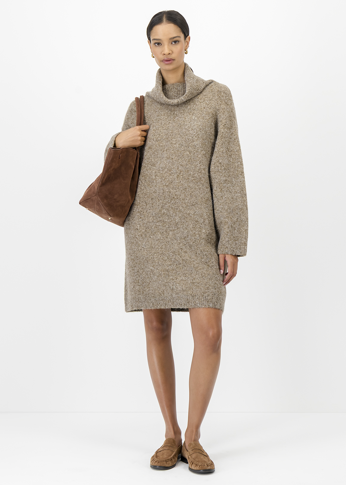 Cowl Neck Wool Blend Column Dress