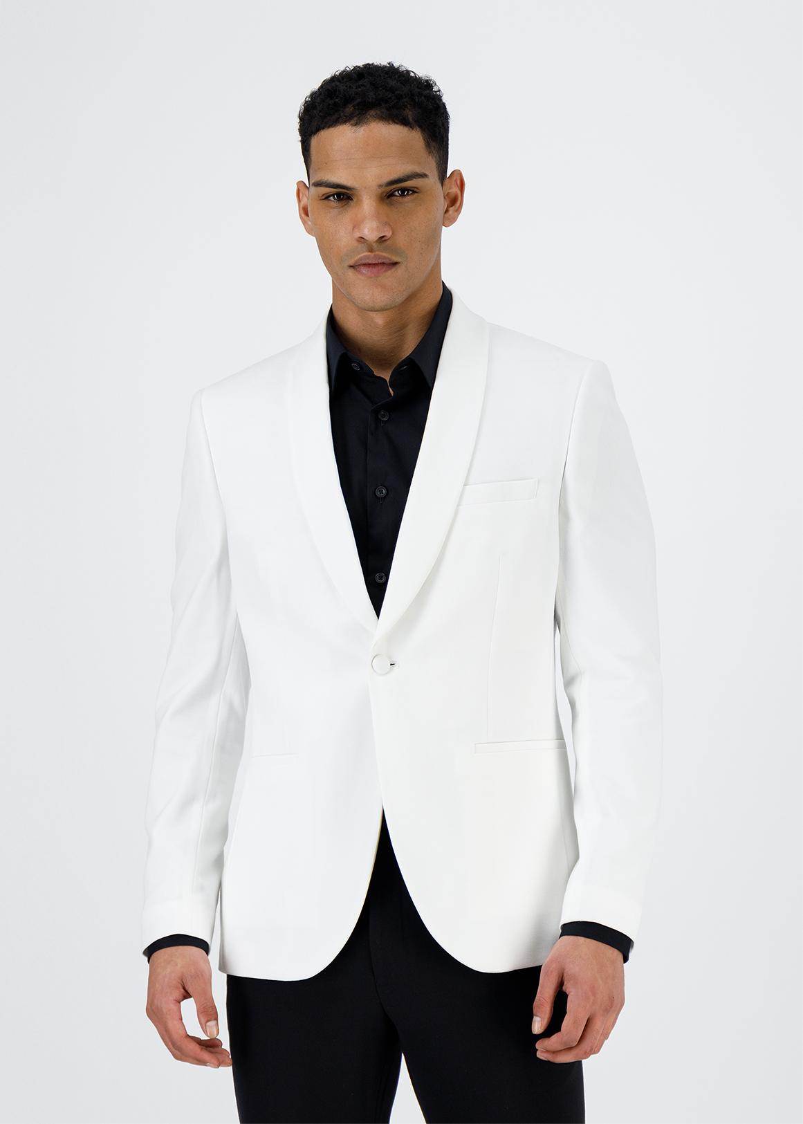 Cream Slim Fit Stretch Viscose Blend Suit Jacket