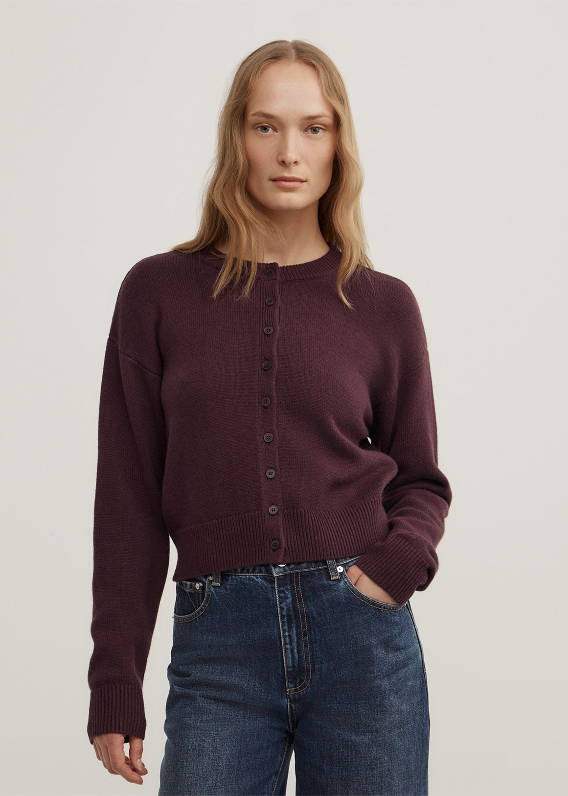 Crew Neck Button Cardigan