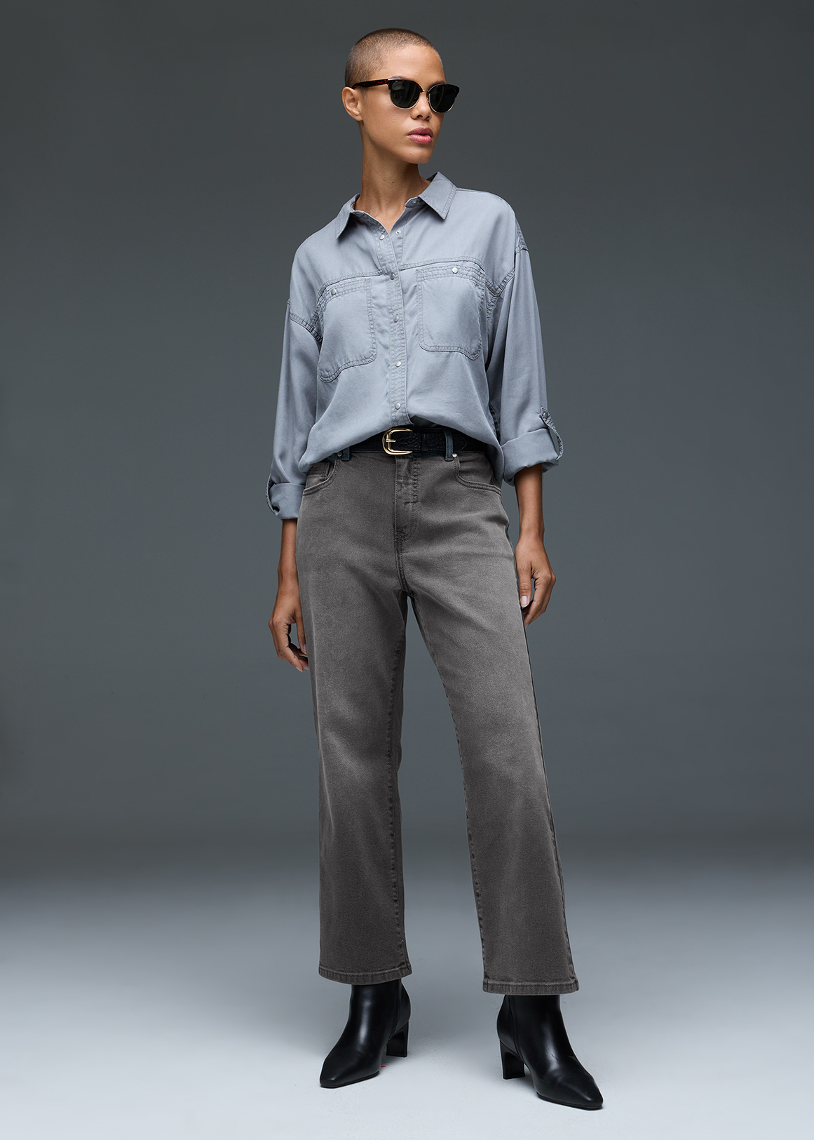 Cropped High Rise Straight Leg Jeans
