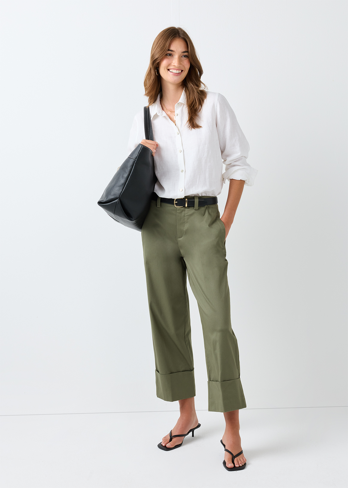 Cropped Wide Leg Chinos