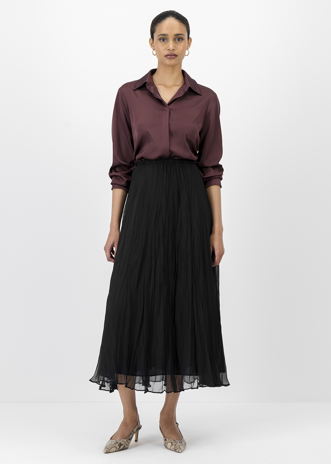 Crushed A-line Maxi Skirt